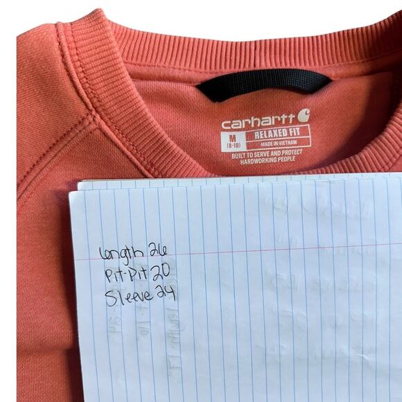 Carhartt Women Med Relaxed Fit Midweight Crewneck Logo sleeve Graphic Sweatshirt - Picture 3 of 9